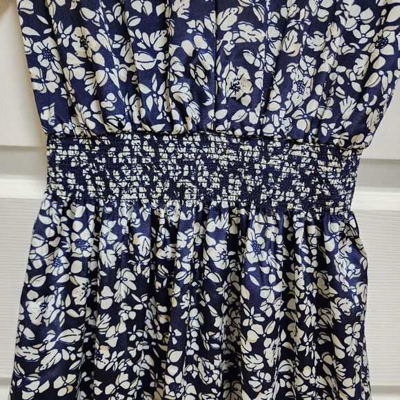 Vintage Stuart Alan Dress 8 Navy Floral Lace Peter Pan Collar Smocked Waist - Picture 4 of 11